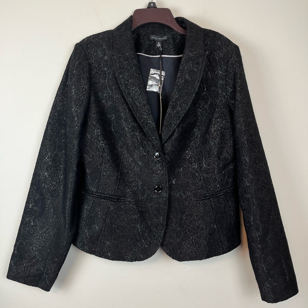 NWT Willi Smith Black Single Breasted Illusion Lace Blazer Size 12